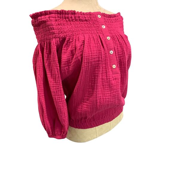 XS Roan + Ryan Fuchsia Womens Off Shoulder Banded Shirt Blouse - Picture 8 of 10